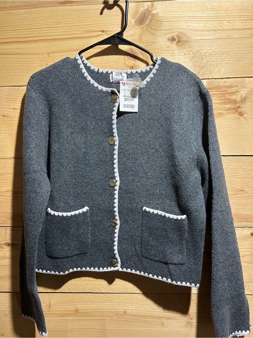 T.J.Maxx Gray Knit Cardigan with White Trim